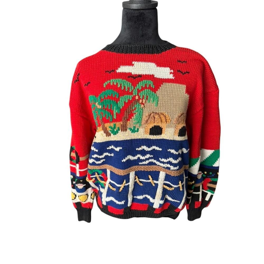 RARE Vintage Berek Hand-Knit 100% Cotton Nautical Sweater M